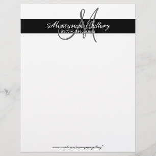 Elegante Schwarz-Weiß-Monogramm-Letterhead-Linen