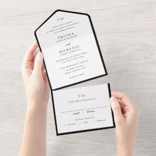 Elegante Schwarz-Weiß-Monogramm Moderne Hochzeit All In One Einladung