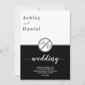 Elegante Schwarz-Weiß-Monogramm Moderne Hochzeit Einladung (Vorderseite)