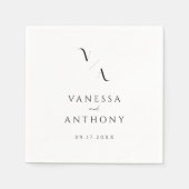Elegante Schwarz-Weiß-Monogramm-Moderne Hochzeit Serviette (Vorderseite)