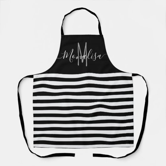 elegante Schwarz-Weiß-Monogramm Schürze (Vorderseite)