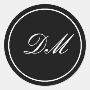 Elegante Schwarz-Weiß Monogramm-Sticker zum Anpass Runder Aufkleber