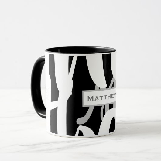 Elegante Schwarz-Weiß-Monogramm-Tasse Tasse (Vorderseite Links)