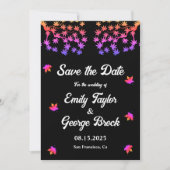 Elegante Schwarz-Weiß-Neon-Blätter Hochzeit im Her Save The Date (Vorderseite)