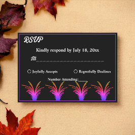 Elegante Schwarz-Weiß-Neongras-Hochzeit im Herbst RSVP Karte