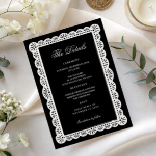 Elegante Schwarz-Weiß-Old-Money-Hochzeitsdetails Einladung