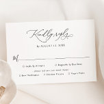 Elegante Schwarz-Weiß-Optionen Hochzeit RSVP Karte<br><div class="desc">Diese RSVP-Karte mit individualisierbaren Meal Options RSVP-Optionen wurde speziell für die Koordination mit unserer Romantik Script-Hochzeitskollektion entworfen. Sie enthält einen umfangreichen Kalligraphieskripttext,  der mit einem klassischen Serif & modernen Sans-Schriftart in Schwarz gepaart ist. Matching-Elemente verfügbar.</div>