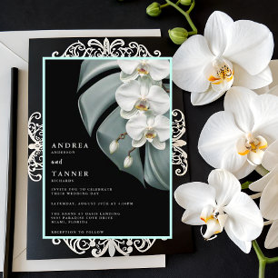 Elegante Schwarz-Weiß-Orchideen Hochzeit Einladung