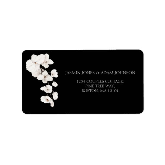 Elegante Schwarz-Weiß-Orchideenhochzeit Adressaufkleber (Vorne)