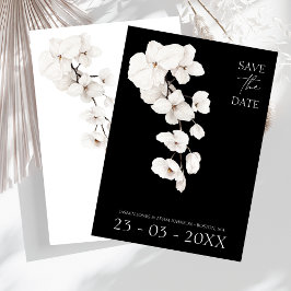 Elegante Schwarz-Weiß-Orchideenhochzeit Save The Date