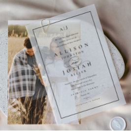 Elegante Schwarz-Weiß-Overlay-Hochzeit Pergament Einladungen