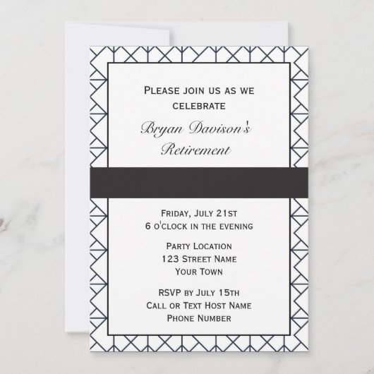 Elegante Schwarz-Weiß-Party Einladung (Vorderseite)