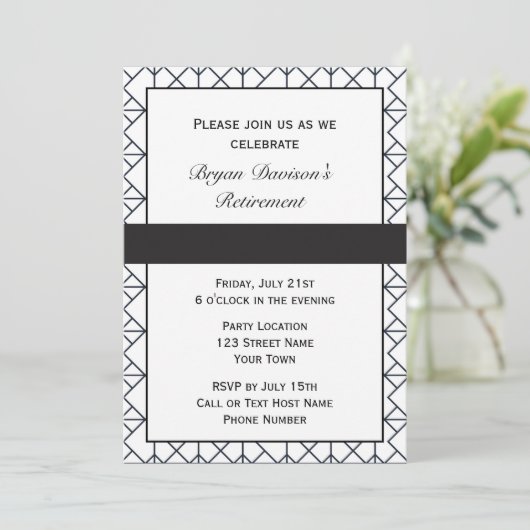 Elegante Schwarz-Weiß-Party Einladung (Stehend Vorderseite)