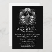 Elegante Schwarz-Weiß-Pfauenblütenhochzeit Einladung (Vorne/Hinten)