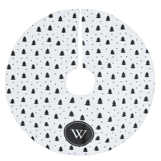 Elegante Schwarz-Weiß-Pine-Bäume Personalisiert Polyester Weihnachtsbaumdecke (Vorderseite)