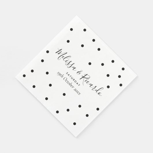 Elegante Schwarz-Weiß-Polka-Punkte Hochzeit Serviette (Ecke)