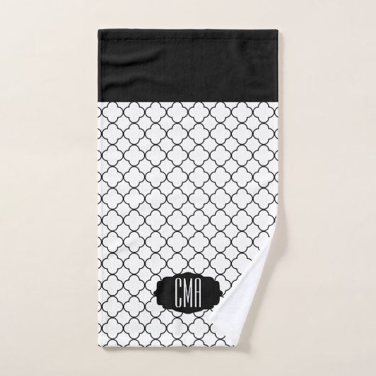 Elegante Schwarz-Weiß-Quatrefolien-Muster Badhandtuch Set (Handtuch)