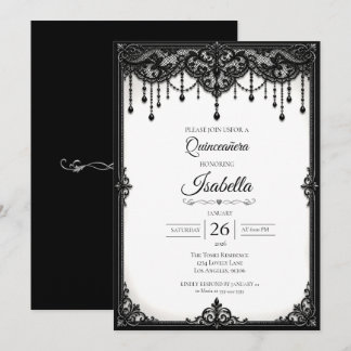 Elegante Schwarz-Weiß Quinceañera Einladung