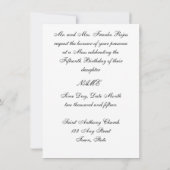 Elegante Schwarz & Weiß Quinceanera Einladung (Rückseite)