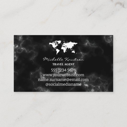 elegante Schwarz-Weiß-Reise-Agent Weltkarte Visitenkarte (Rückseite)