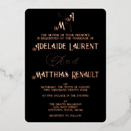 Elegante Schwarz-Weiß-Rose-Hochzeit Folieneinladung