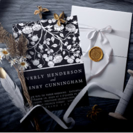 Elegante Schwarz-Weiß-Rosen-Hochzeit Einladung