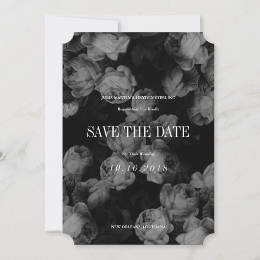 Elegante Schwarz/Weiß Rosen Speichern Sie die Datu Save The Date (Vorderseite)