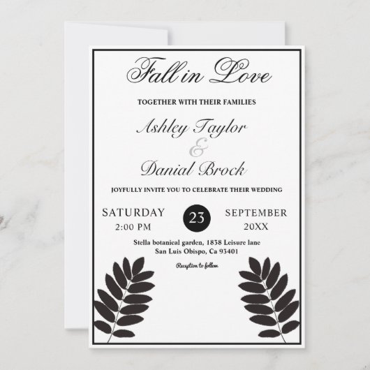 Elegante Schwarz-Weiß-Rustikale Boho-Hochzeit im H Einladung (Vorderseite)