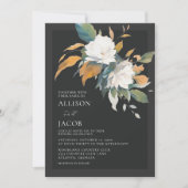 Elegante Schwarz-weiß Sage Green Floral Wedding Einladung (Vorderseite)