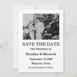 Elegante Schwarz-Weiß-Save the Date-Fotokarte Einladung