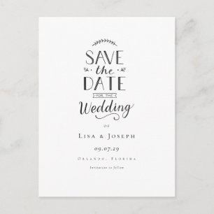 Elegante Schwarz-Weiß-Save-the-Date-Karte Ankündigungspostkarte