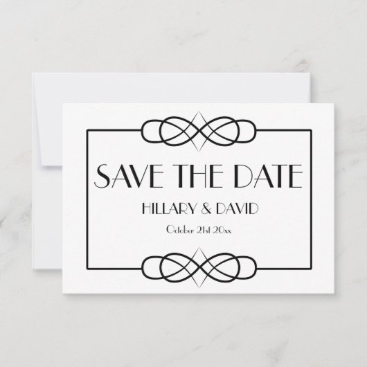 Elegante Schwarz-Weiß-Save the Date-Karte Save The Date (Vorderseite)