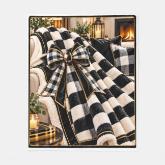 Elegante Schwarz-Weiß-Schachbrett-Gold-Bogen-Decke Fleecedecke