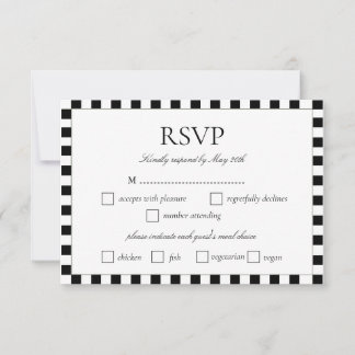Elegante Schwarz-Weiß-Schachbrettmuster-Rand RSVP Karte