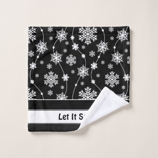 Elegante Schwarz-Weiß-Schneeflocken-Muster Badhandtuch Set (Waschlappen)