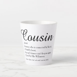 Elegante Schwarz-Weiß-Schrift Cousin-Definition Milchtasse