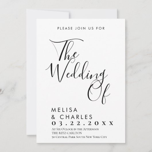 Elegante Schwarz-Weiß-Schrift-Kalligraphie Einladung (Vorderseite)