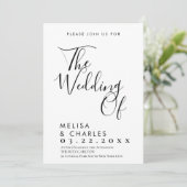 Elegante Schwarz-Weiß-Schrift-Kalligraphie Einladung (Stehend Vorderseite)