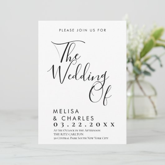 Elegante Schwarz-Weiß-Schrift-Kalligraphie Einladung (Stehend Vorderseite)