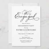 Elegante Schwarz-Weiß-Script-Engagement-Partei Einladung (Vorderseite)