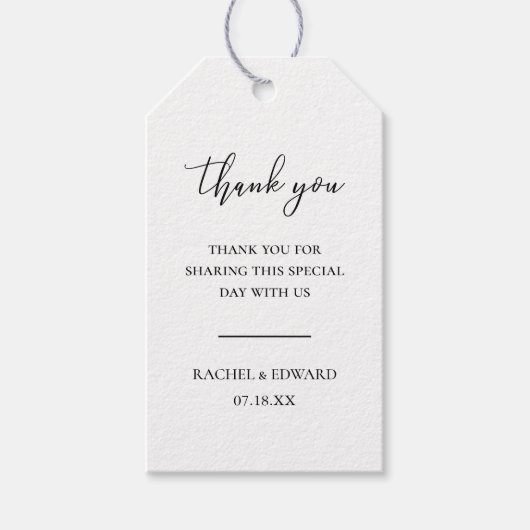 Elegante Schwarz-Weiß-Script-Hochzeit Geschenkanhänger (Vorderseite)