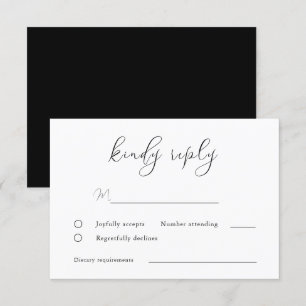 Elegante Schwarz-Weiß-Script-Hochzeit RSVP Karte