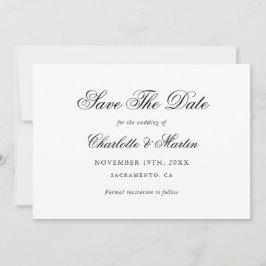 Elegante Schwarz-Weiß-Script-Hochzeit Save The Date