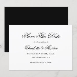 Elegante Schwarz-Weiß-Script-Hochzeit Save The Date