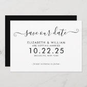 Elegante Schwarz-Weiß-Script-Hochzeit Save The Date (Vorne/Hinten)