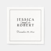 Elegante Schwarz-Weiß-Script-Hochzeit Serviette (Vorderseite)