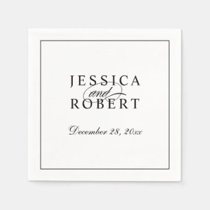 Elegante Schwarz-Weiß-Script-Hochzeit Serviette