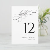 Elegante Schwarz-Weiß-Script-Hochzeiten-Tischnumme Einladung (Stehend Vorderseite)