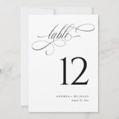 Elegante Schwarz-Weiß-Script-Hochzeiten-Tischnumme Einladung (Rückseite)