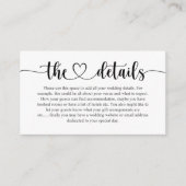Elegante Schwarz-Weiß-Script-Hochzeitsdetails Begleitkarte (Vorderseite)